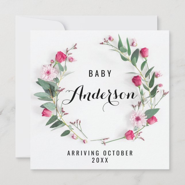 Schwangerschaftsankündigung - Rustikaler rosa Kran Dankeskarte (Vorderseite)