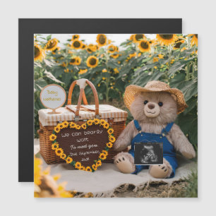 Schwangerschaftsankündigung Sonnenblumen-Teddybär Magnetkarte