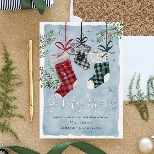 Schwangerschaftsankündigung Strumpf der Wasserfarb Folien Feiertagskarte (Von Creator hochgeladen)