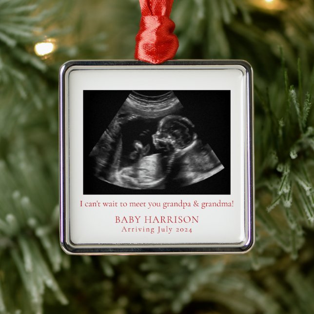 Schwangerschaftsankündigung Ultrasound Foto Weihna Ornament Aus Metall (Baum)