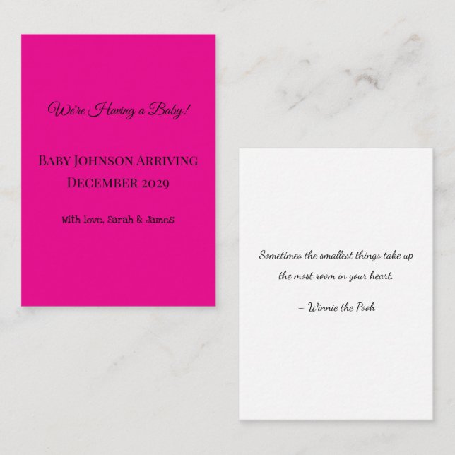 Schwangerschaftsankündigung! Visitenkarte (Vorne/Hinten)