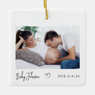 Schwangerschaftsfoto Herz Baby fällig 2027 Keramikornament