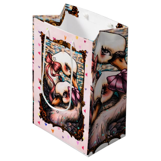 Schwanliebhaber Mittlere Geschenktüte (Vorderseite Schrägansicht)