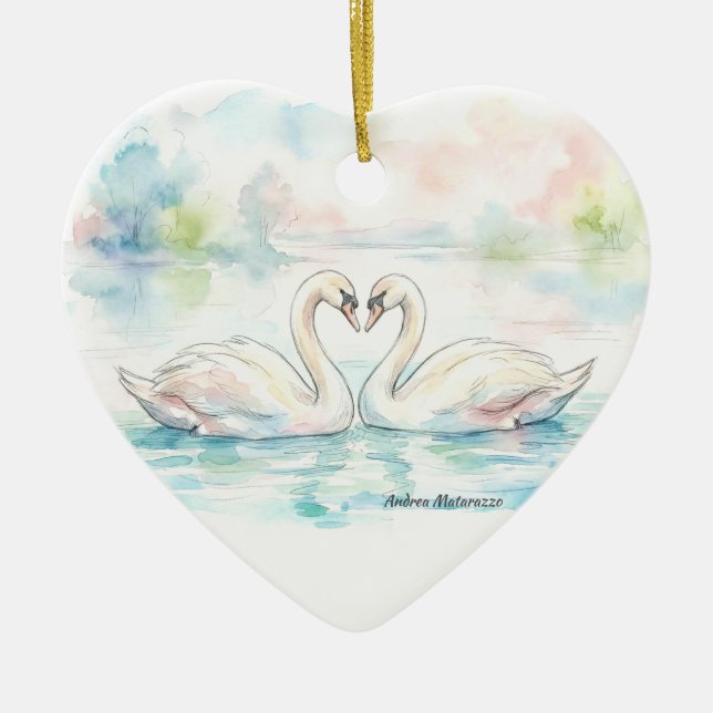 Schwanliebhaber - Valentinstag Keramik Ornament (Vorne)