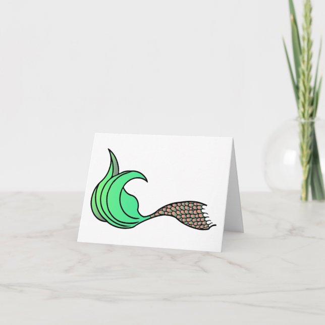 Schwanz-Note-Karte für grün und orange Mermaid Dankeskarte (Vorderseite)