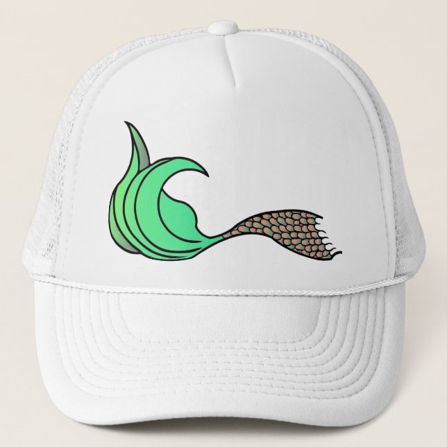 Schwanz von Green und Orange Mermaid Truckerkappe (Vorderseite)