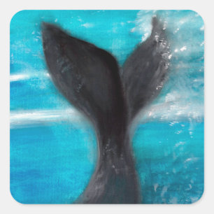 Schwanz Whale Wasserfarbe Quadratischer Aufkleber