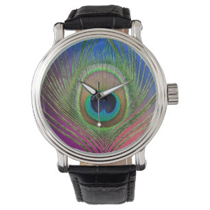 Schwanzfeder eines Pfaus Armbanduhr