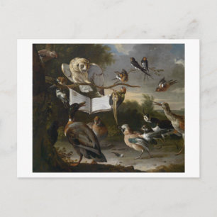 Schwarm musikalischer Vögel malend Postkarte