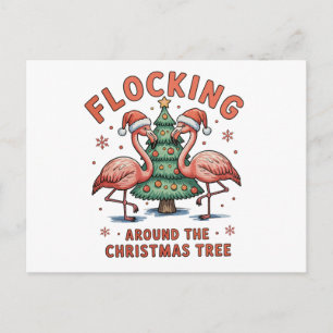 Schwarm um den Weihnachtsbaum Pinker Flamingo Feiertagspostkarte