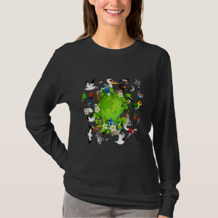 Schwarm von Cartoon-Vögeln rund um die Welt  Tag d T-Shirt