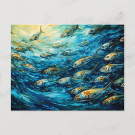 Schwarm von Fischen in expressiver Meeresmalerei Postkarte
