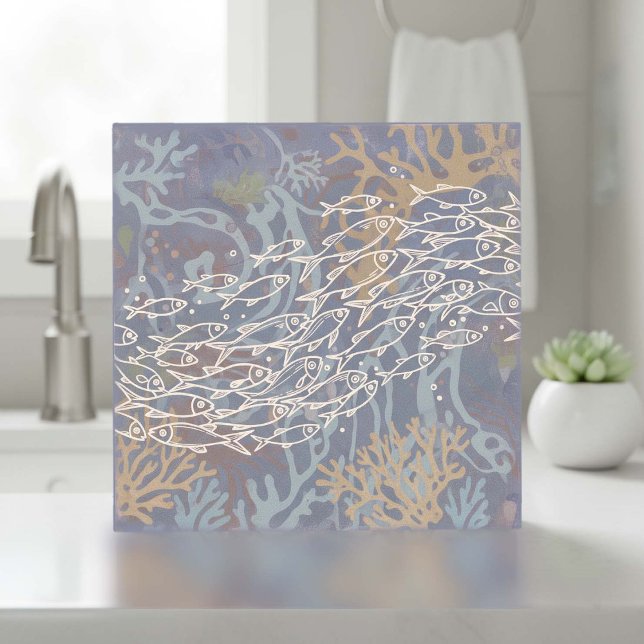 Schwarm von Fischen in Korallen-Violett ID1198 Fliese (Von Creator hochgeladen)