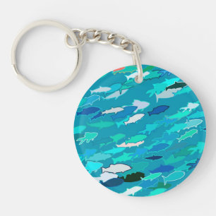 Schwarm von Fischen, Türkis, Blau und Aqua Schlüsselanhänger