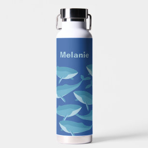 Schwarm von Walen Schwimmen Dunkelblau Personalisi Trinkflasche