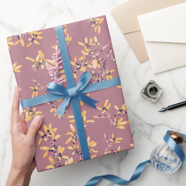 Schwarthorn verzweigt lila gelbes Wrapping Paper Geschenkpapier (Schenken)