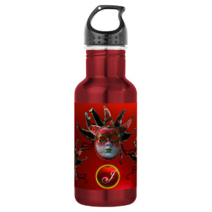 SCHWARVE ROTE NARRENMASKe ,Monogramm-Party zur Mas Edelstahlflasche