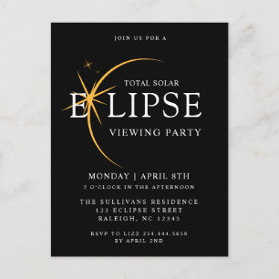 Schwarz 2024 Gesamtsolares Party anzeigen Postkarte