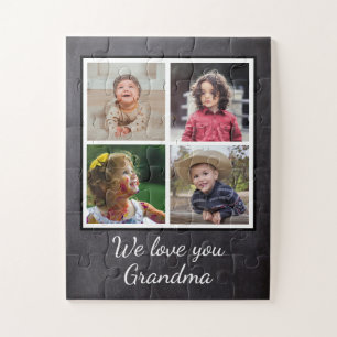 Schwarz 4 FotoCollage Oma Chalkboard Puzzle