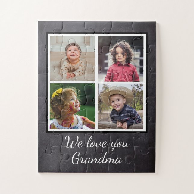Schwarz 4 FotoCollage Oma Chalkboard Puzzle (Vertikal)