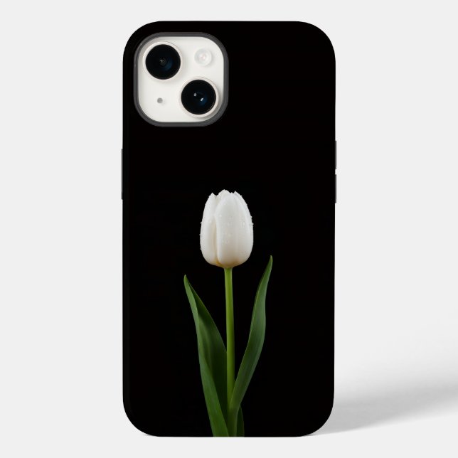 Schwarz 4 Luxe iPhone 14 Hülle, Perlenweiße Tulpe Case-Mate iPhone Hülle (Rückseite)