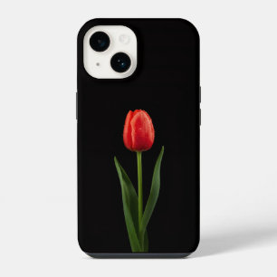 Schwarz 4 Luxe iPhone 14 Mate, Rubinrote Tulpe Hülle