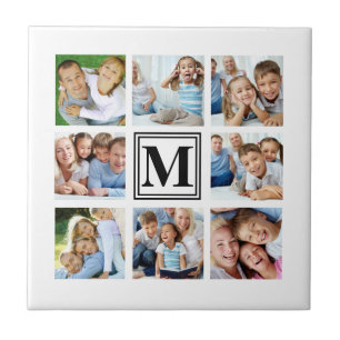 Schwarz-8-Familienfoto-Collage Monogram Fliese