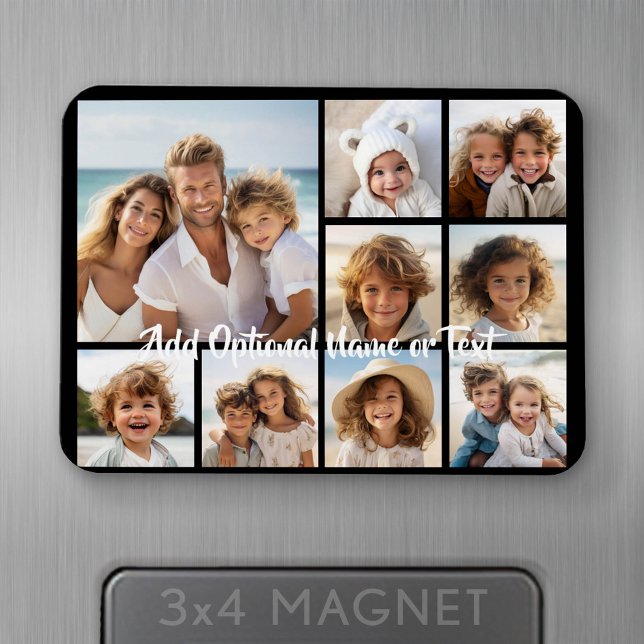 Schwarz 9 Foto Square Collage - mit Skript weiß Magnet (Personalized fridge magnet - add photos and custom text)