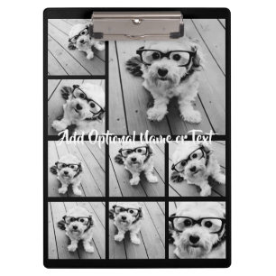 Schwarz 9 Foto Square Collage - mit Skriptweiß Klemmbrett