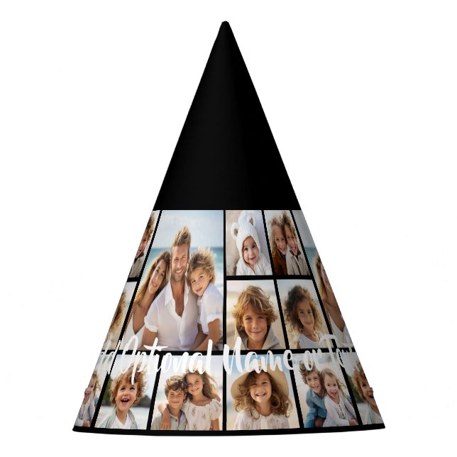 Schwarz 9 Foto Square Collage - mit Skriptweiß Partyhütchen (Vorderseite)