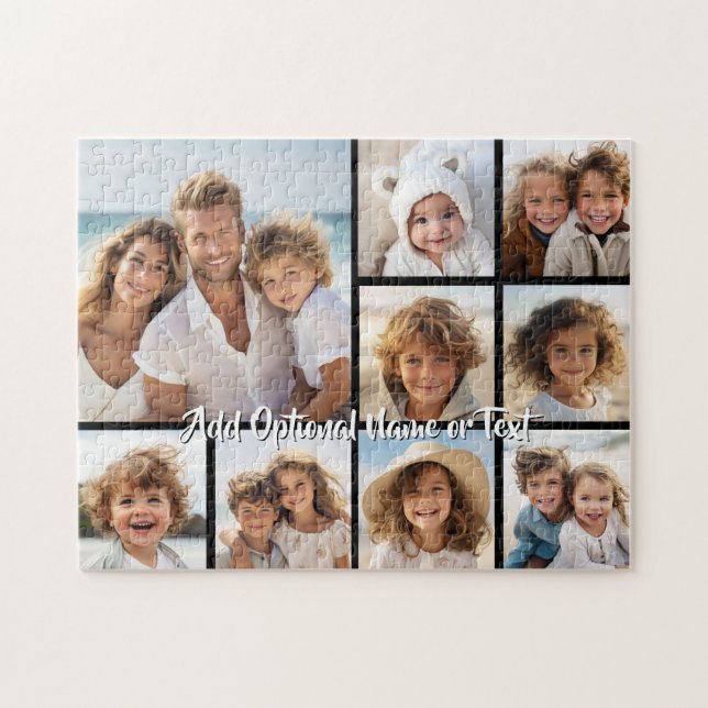 Schwarz 9 Foto Square Collage - mit Skriptweiß Puzzle (Horizontal)