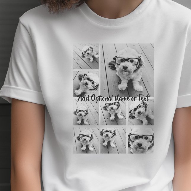 Schwarz 9 Foto Square Collage - mit Skriptweiß T-Shirt (Custom Photo T-shirt)