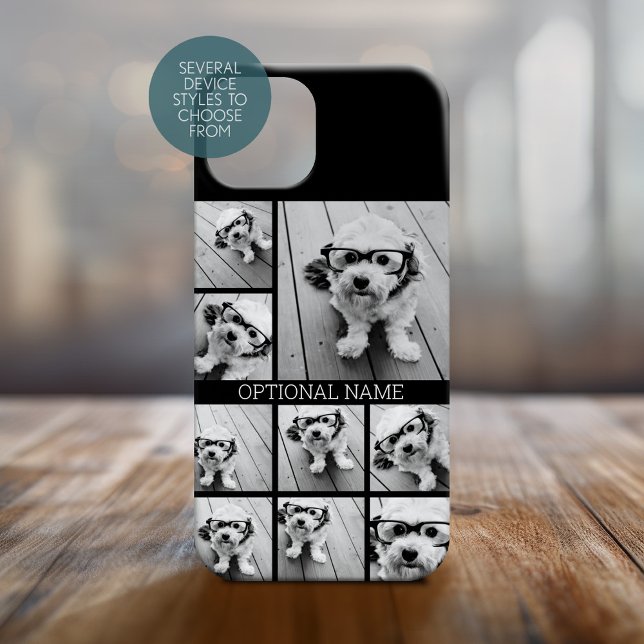 Schwarz 9 Foto Square Collage - mit weißem Namen Case-Mate iPhone Hülle (Personalized Phone Case with Custom Text and Trendy Design)