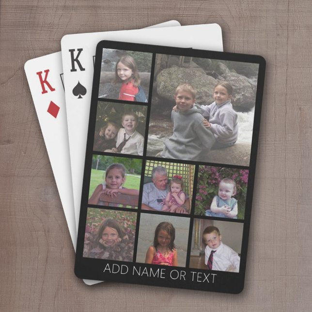 Schwarz 9 Foto Square Collage Spielkarten (9 Photo playing cards -- personalize with your name)