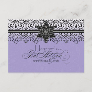 Schwarz an weißer Spitze Blick Silber Bat Mitzvah  RSVP Karte