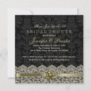 Schwarz & Antikes Weißes Spitzen Brautparty laden  Einladung