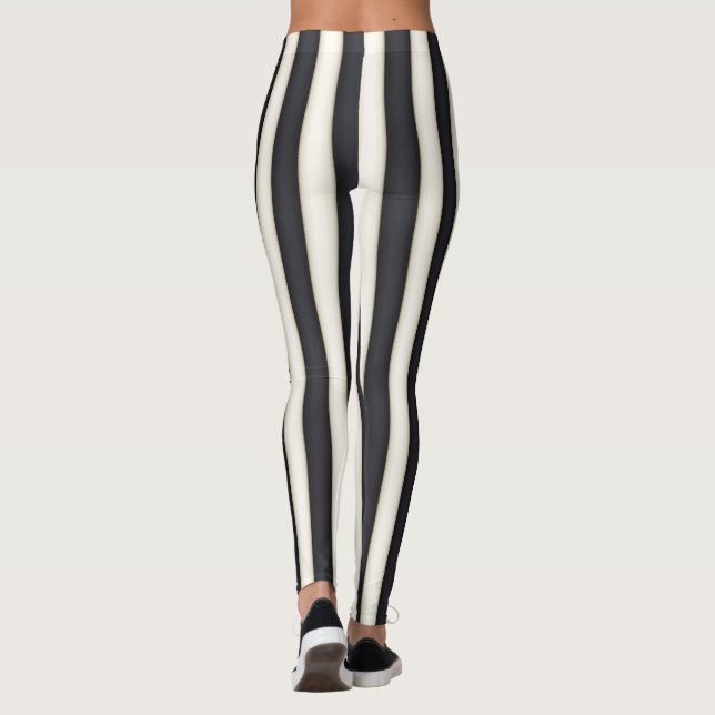Schwarz & Antique Weiße vertikale Streifen Funny Leggings (Rückseite)