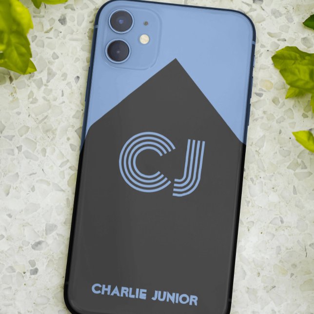 schwarz & aqua-blaue monogrammierte Initialen Mini Case-Mate iPhone Hülle (Von Creator hochgeladen)