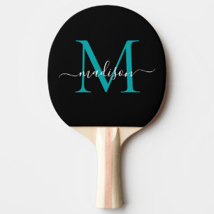 Schwarz-Aquamarin-grünes Monogramm Eleganter Skrip Tischtennis Schläger