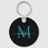 Schwarz Aquamarin Monogram Name Elegante Modernes
