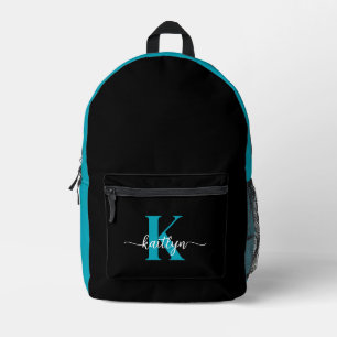 Schwarz-Aquamarin-Monogramm Bedruckter Rucksack