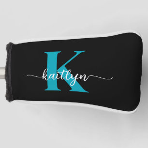 Schwarz-Aquamarin-Monogramm Golf Headcover