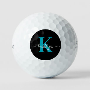 Schwarz-Aquamarin-Monogramm Golfball