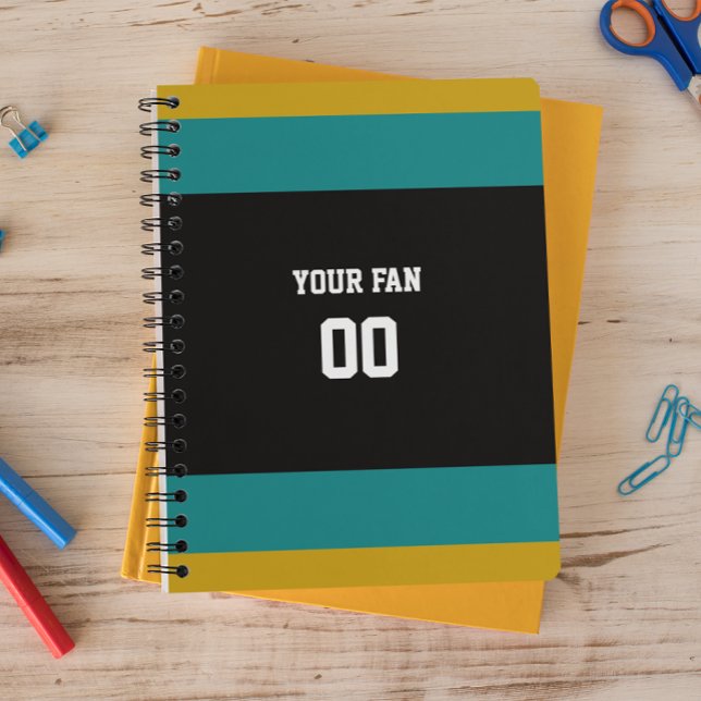 Schwarz-, Aquamarin- und Goldfußballteam Personali Notizblock (Von Creator hochgeladen)