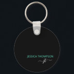 Schwarz Aquamariner Personalisierter Name für Mono Schlüsselanhänger<br><div class="desc">Maßgeschneiderte mit Monogramm Skripte Vor- und Nachnamen und niedliche Initialen modern und elegant aquamarin und mädchenhaft schwarz. Fügen Sie Ihren Vor- und Nachnamen Schlüsselanhänger sind personalisiert und perfekt Geschenk für eine süße 16 Geburtstagsfeier,  Brautparty,  Urlaub oder Gastgeschenk Hochzeit Geschenk.</div>