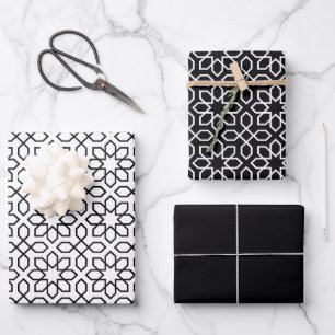 Schwarz-Arabisches geometrisches Muster Geschenkpapier Set