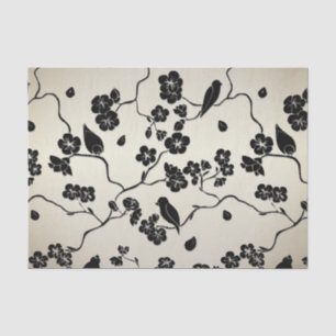 Schwarz auf Bronze Muster Vögel und Kirschblüten Seidenpapier