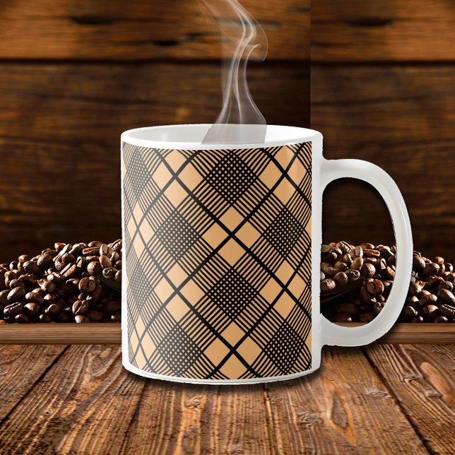 Schwarz auf Camel Brown Kariert Pattern Glen Kaffeetasse (Von Creator hochgeladen)