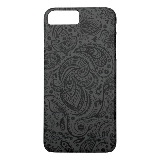 Schwarz auf dunkelgrau Retro Paisley Damasks Spitz Case-Mate iPhone Hülle (Rückseite)