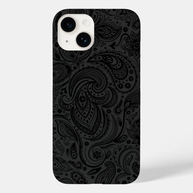 Schwarz auf dunkelgrau Retro Paisley Damasks Spitz Case-Mate iPhone Hülle (Rückseite)
